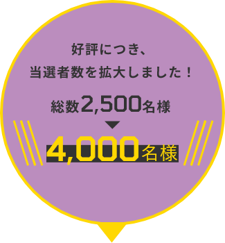好評につき、当選者数を拡大しました！ 総数2,500名様→4,000名様